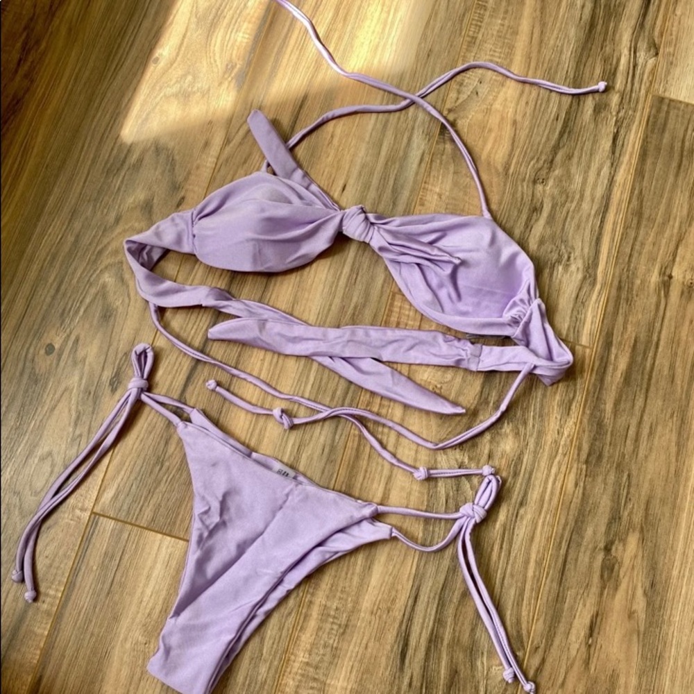 Purple two-piece string bikini